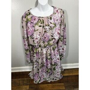 Lane Bryant Women's Pink  Floral Dress Size 16 /Flowey LONGSLEEVE BUBBLE SLEEVE